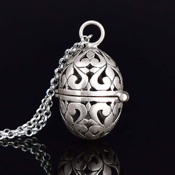 Antique Sterling Silver Egg Vinaigrette Pendant Necklace - Boylerpf
