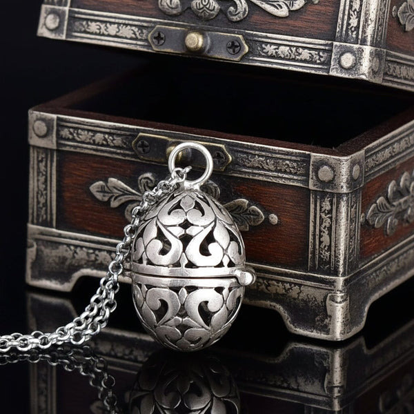 Antique Sterling Silver Egg Vinaigrette Pendant Necklace - Boylerpf