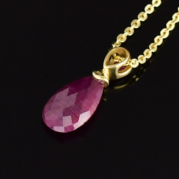 Vintage Natural Ruby 9K Gold Pendant Necklace