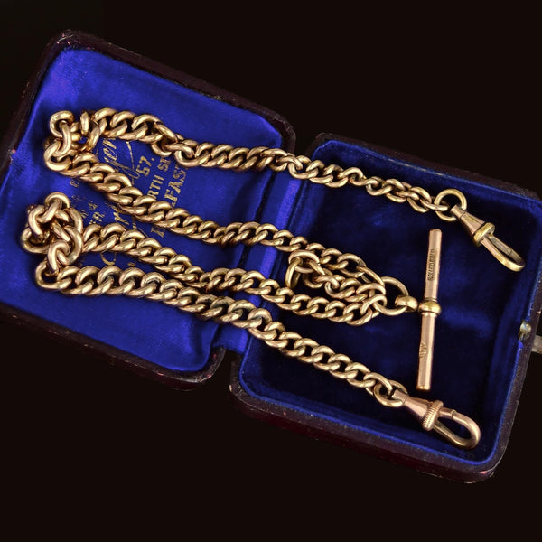 Antique Rolled Gold Graduated Double Albert Watch Chain Necklace - Boylerpf