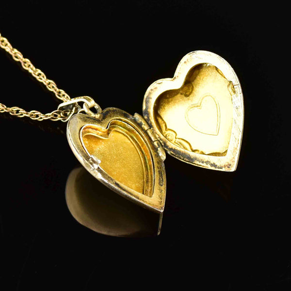 Vintage Heart Forget Me Not Gold Filled Locket Necklace - Boylerpf