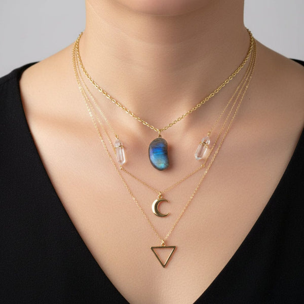 Vintage Gold Labradorite Lucky Bean Charm Necklace - Boylerpf