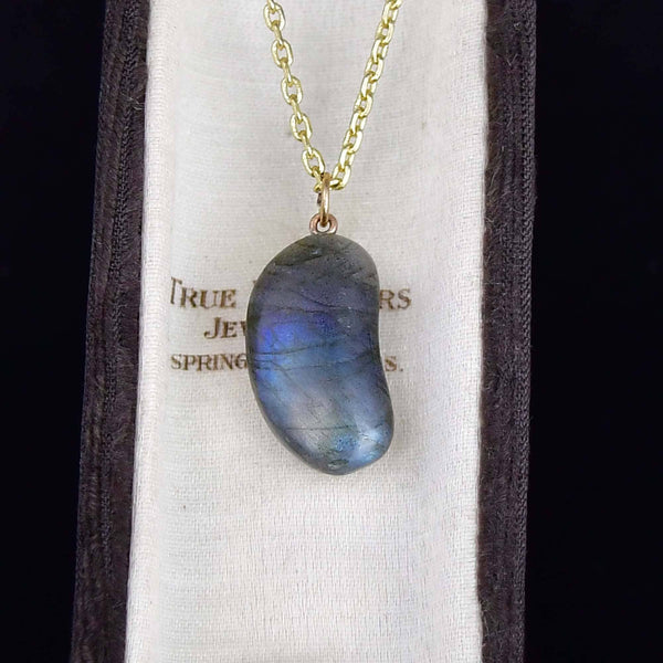 Vintage Gold Labradorite Lucky Bean Charm Necklace - Boylerpf