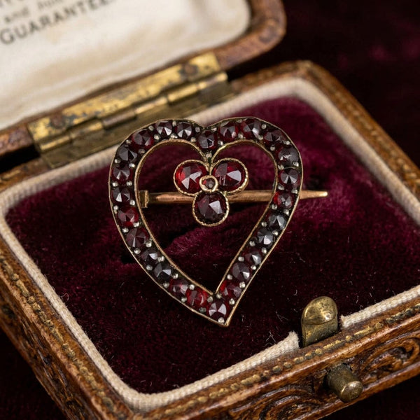 Antique Victorian Garnet Witches Heart Brooch Pin
