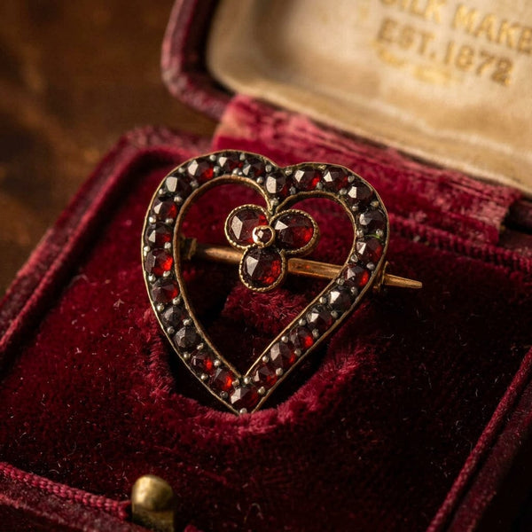 Antique Victorian Garnet Witches Heart Brooch Pin