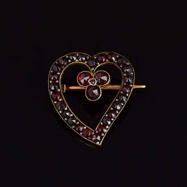 Antique Victorian Garnet Witches Heart Brooch Pin