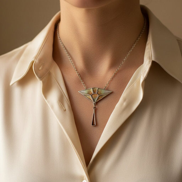 Pat Cheney Sterling Silver Enamel Geometric Necklace