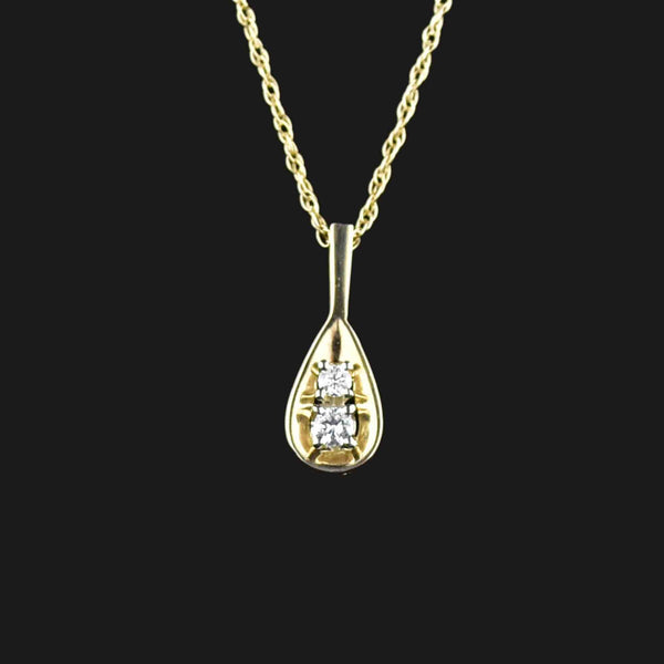Vintage 14K Gold Diamond Teardrop Pendant Necklace - Boylerpf