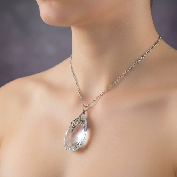 Vintage Arts and Crafts Silver Grape Vine 40 CTW Rock Crystal Necklace - Boylerpf