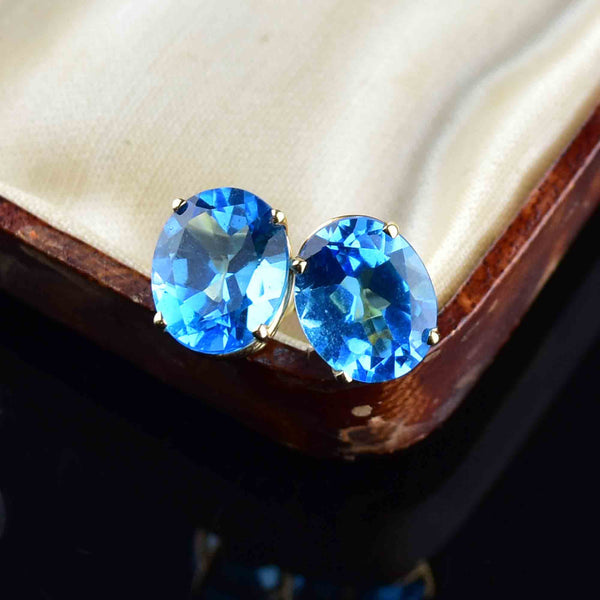 Vintage 14K Gold Blue Topaz Stud Earrings - Boylerpf