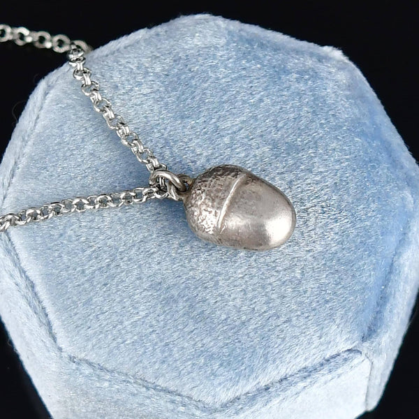 Antique Solid Sterling Silver Acorn Charm Necklace