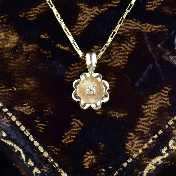 14K Gold Diamond Solitaire Buttercup Pendant Necklace - Boylerpf