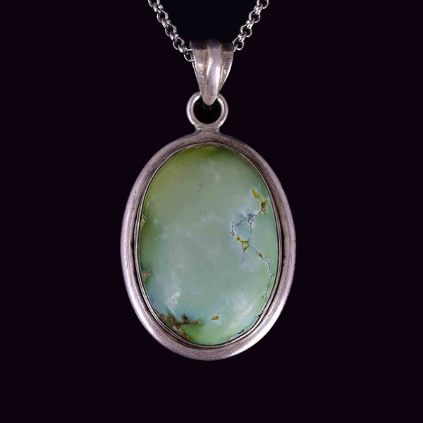 Vintage Large Sterling Silver Turquoise Cabochon Pendant Necklace - Boylerpf