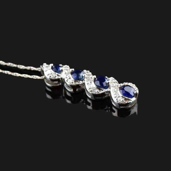 14K White Gold Diamond Sapphire Journey Necklace - Boylerpf