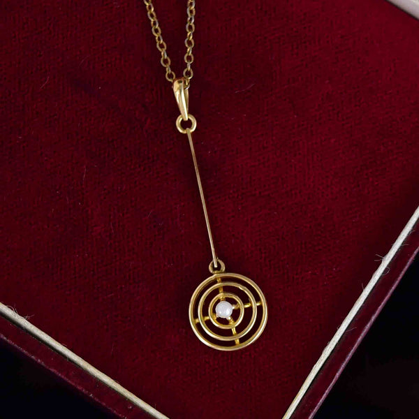 Antique Art Deco 14K Gold Pearl Target Lavalier Pendant Necklace - Boylerpf