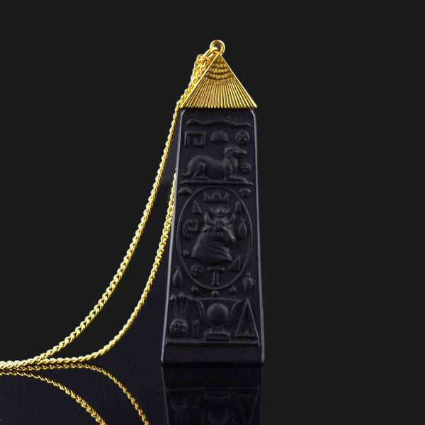 Vintage Black Wedgwood Carved Egyptian Pendant Necklace - Boylerpf