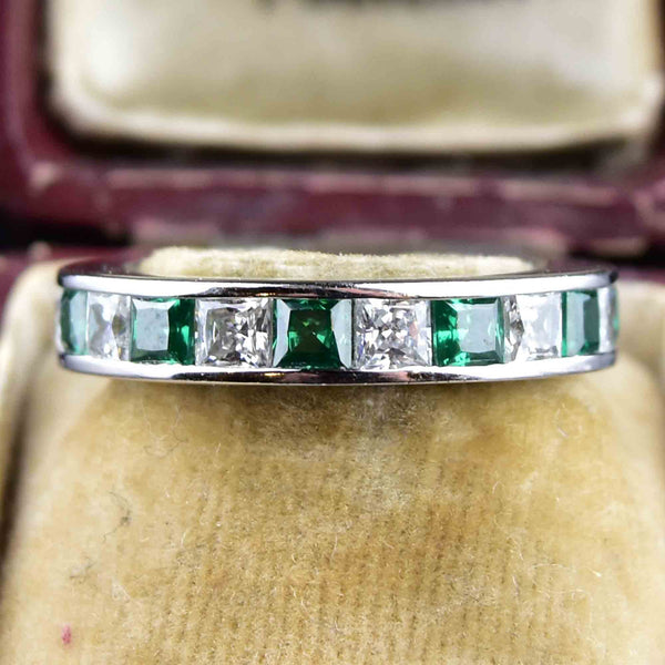 Vintage Silver Emerald Eternity Band Ring - Boylerpf