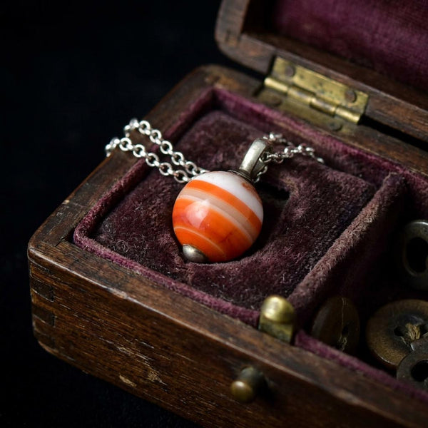 Antique Victorian Sterling Silver Banded Agate Pendant