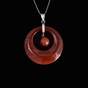 Platinum Target Style Carnelian Banded Agate Pendant Necklace - Boylerpf