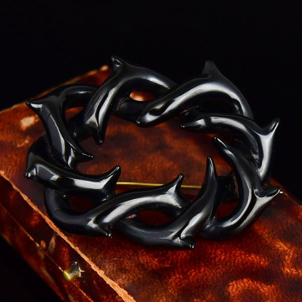 Antique Crown of Thorns Wreath Whitby Jet Mourning Brooch - Boylerpf