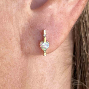 Vintage 14K Gold Var Diamond Opal Heart Earrings - Boylerpf