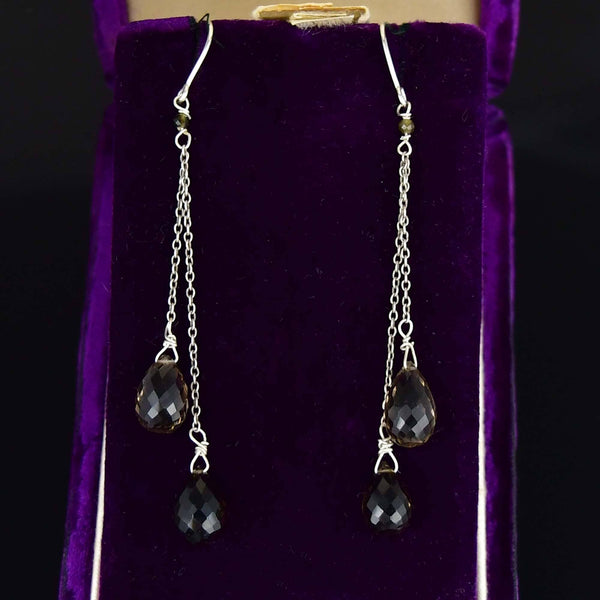 Vintage Sterling Silver Smoky Quartz Dangle Earrings - Boylerpf