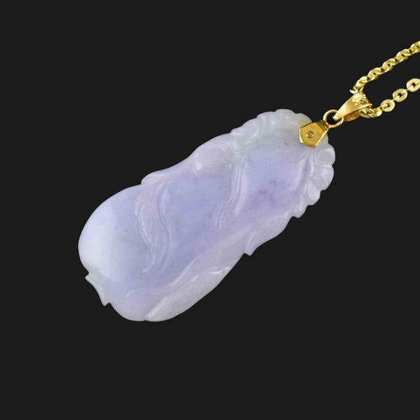 Vintage Carved Purple Jade Pendant Necklace in 14K Gold - Boylerpf