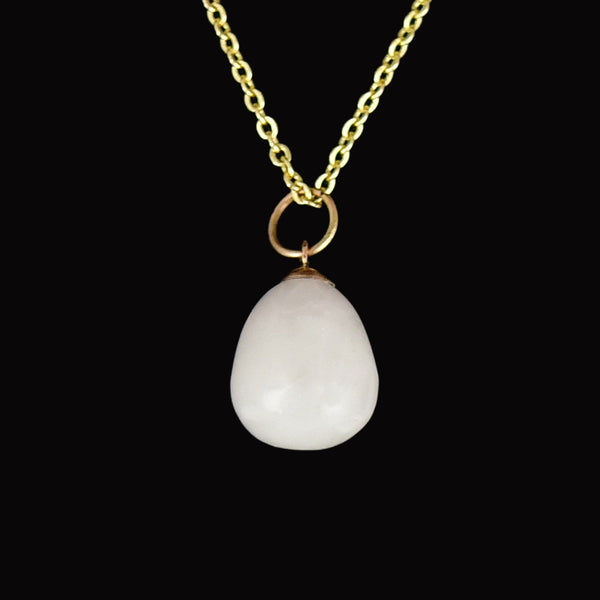Vintage Rock Crystal Quartz 9K Gold Egg Necklace