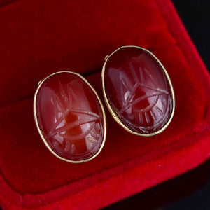 Vintage Red Carnelian Scarab Clip On Earrings - Boylerpf