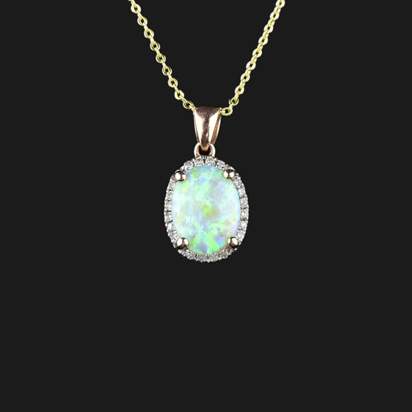 Vintage Opal Diamond Halo Pendant in 10K Rose Gold - Boylerpf