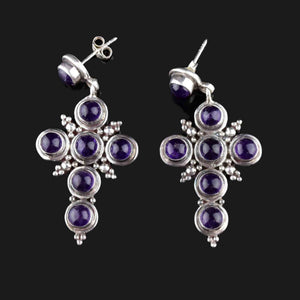 Vintage Silver Amethyst Cross Stud Drop Earrings - Boylerpf