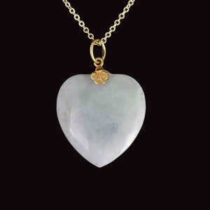 Vintage 14K Gold Floral Carved Jade Heart Pendant Necklace - Boylerpf