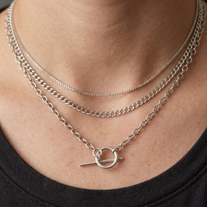 Vintage T-Bar Toggle Clasp Sterling Silver Chain Necklace - Boylerpf
