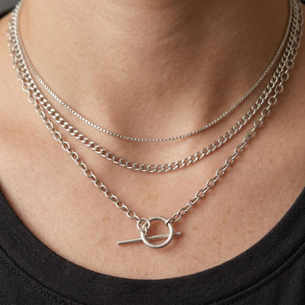 Vintage T-Bar Toggle Clasp Sterling Silver Chain Necklace