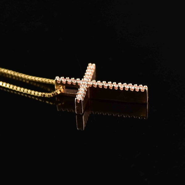 Vintage 10K Rose Gold Diamond Cross Pendant Necklace - Boylerpf