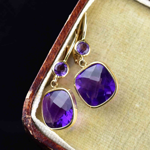 Vintage Cushion Cut Amethyst Drop Earrings in 14K Gold - Boylerpf