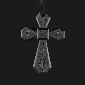 Large Victorian Vulcanite Ivy Leaf Cross Pendant Necklace - Boylerpf