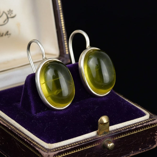 Vintage Sterling Silver Amber Drop Earrings