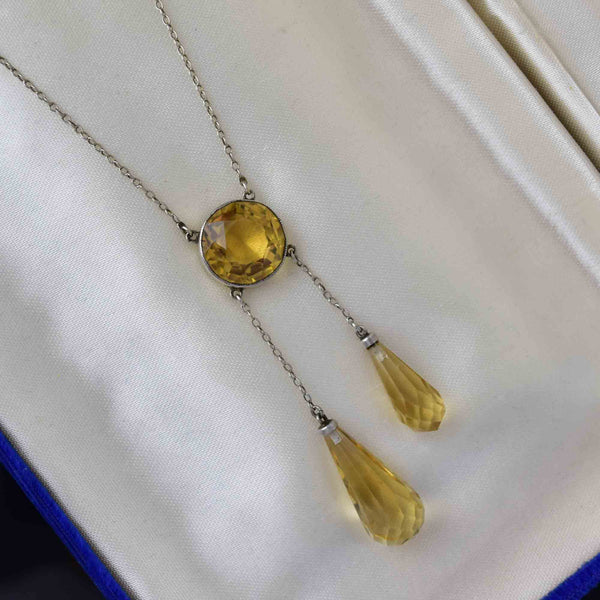 Antique Edwardian Silver Citrine Negligee Necklace - Boylerpf