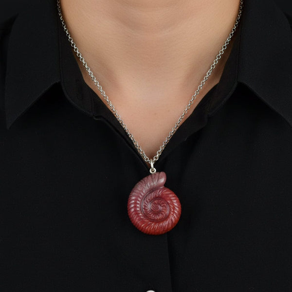 Sterling Silver Carved Agate Ammonite Pendant Necklace - Boylerpf