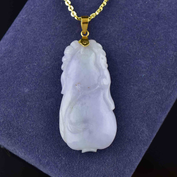 Vintage Carved Purple Jade Pendant Necklace in 14K Gold - Boylerpf