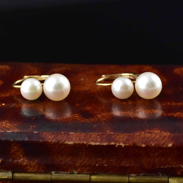 Vintage 14K Gold Double Pearl Drop Earrings - Boylerpf