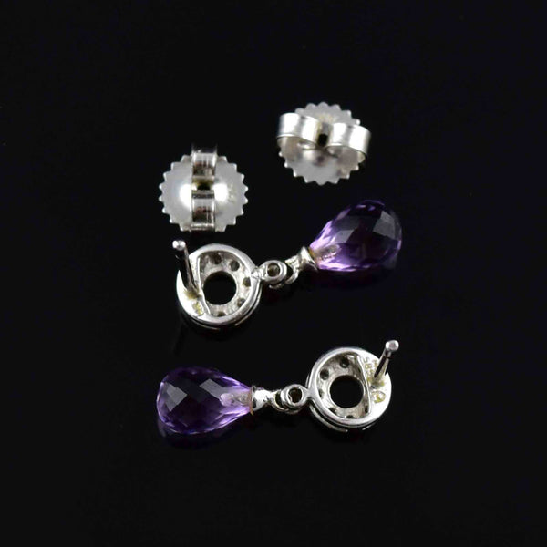 Vintage 14K White Gold Diamond Briolette Amethyst Earrings - Boylerpf