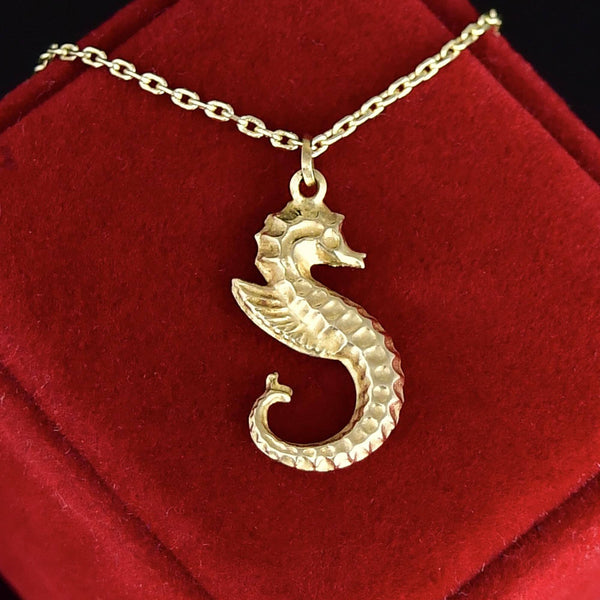 Vintage 9K Gold Puffy Seahorse Charm Pendant - Boylerpf