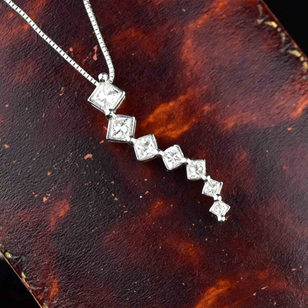 14K White Gold Princess Cut Diamond Journey Pendant Necklace - Boylerpf