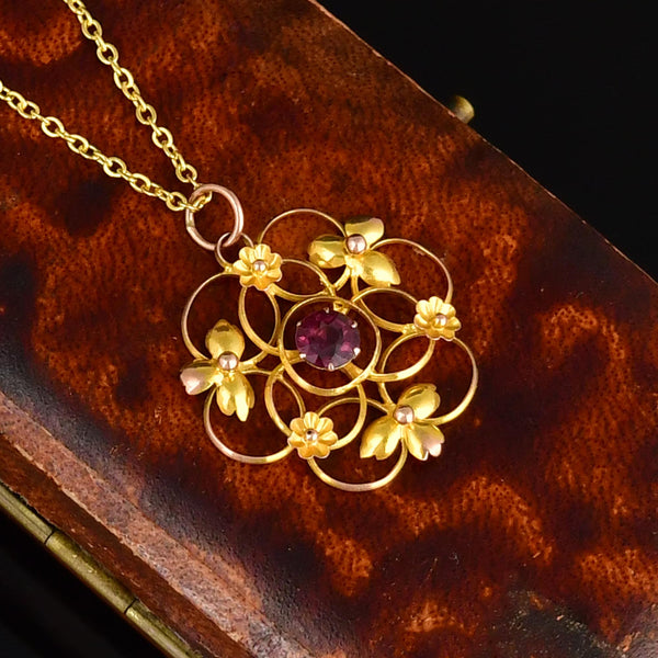 Antique 9K Gold Edwardian Amethyst Necklace