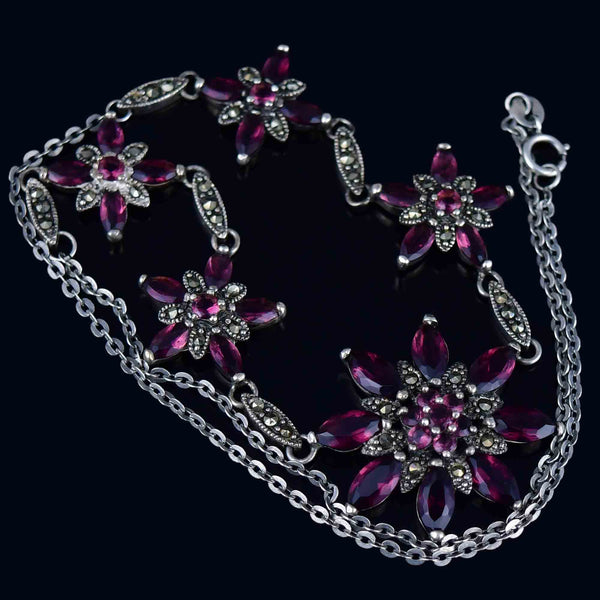 Vintage Silver Amethyst Marcasite Star Necklace - Boylerpf