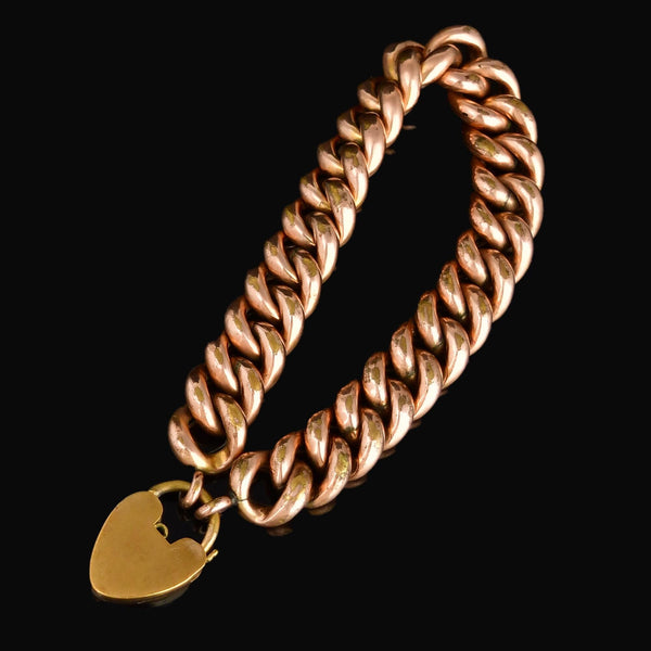 Antique Rolled Rose Gold Heart Padlock Curb Chain Bracelet - Boylerpf