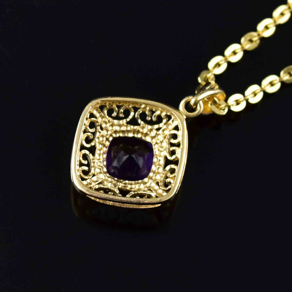 Vintage 14K Gold Filigree Amethyst Pendant Necklace - Boylerpf