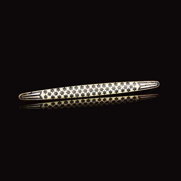 Vintage Black Enamel Star Gold Gilt Silver Bar Brooch
